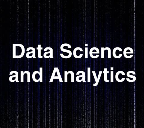 Data Science and Analytics text on a dark, data-inspired background.